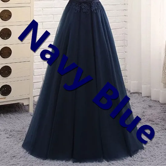 Navy Blue Винно-красный серый розовый А-силуэт длина до пола Тюль Кружева Элегантные платья невесты новые длинные женские Формальные Вечерние платья LA01 - Цвет: Navy Blue