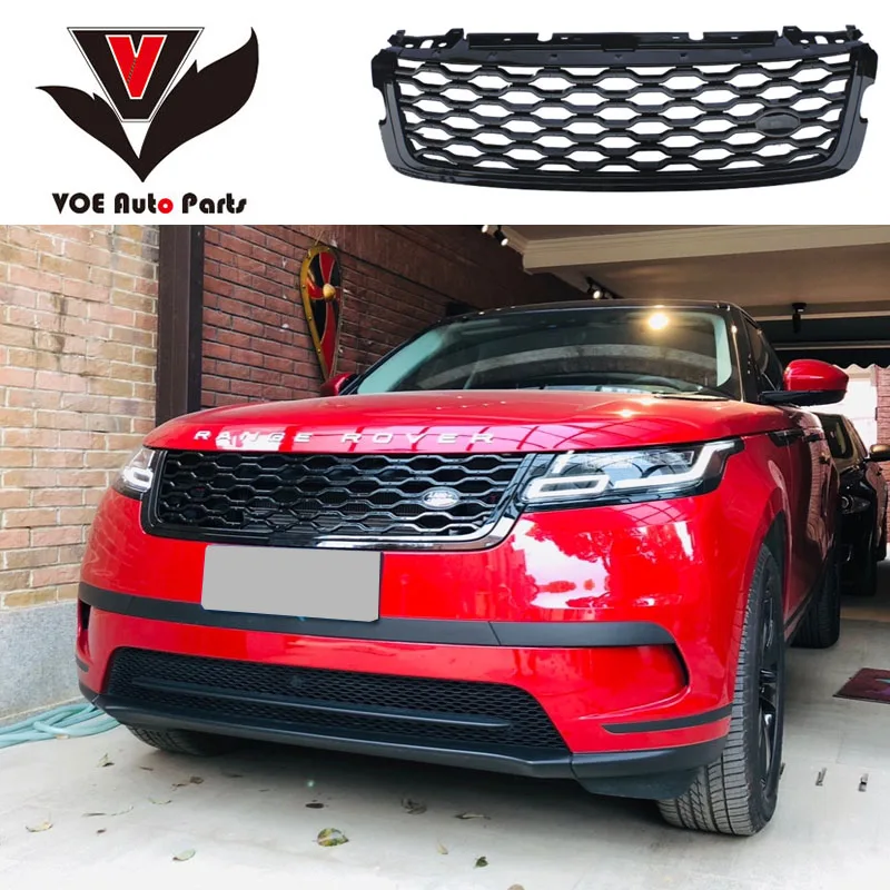Глянцевая черная передняя решетка гриль Velar из АБС пластика для Land Rover Range 2017 2018