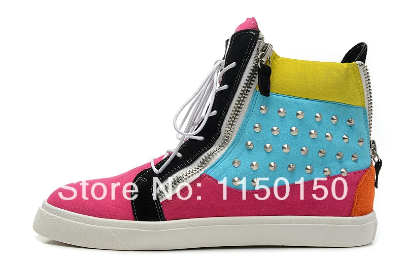 Free Shipping 2014 Fashion Sexy Cheap Flats Red Bottomes Yellow blue pink stitching silver rivets 35 46|sexy fashion|silver suitesexy undies |