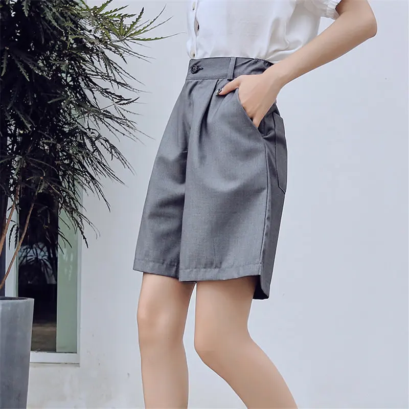 Женские короткие прямые шорты HziriP однотонные универсальные корейские с высокой