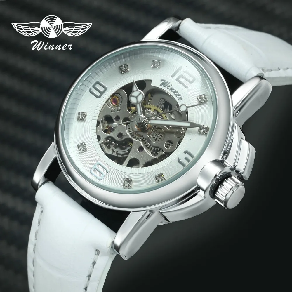 Женские часы с кожаным ремешком WINNER элегантные автоматические механические