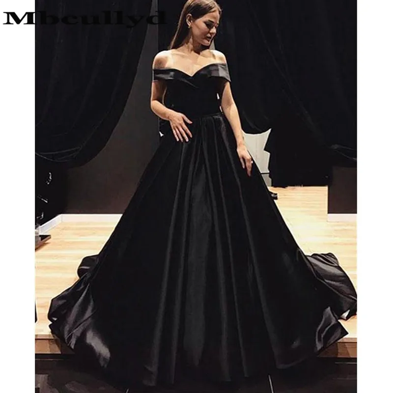 

Elegant Elegant Satin Black Evening Dresses 2023 Sexy Off Shoulder A-Line Prom Party Gowns Formal vestidos de fiesta de noche