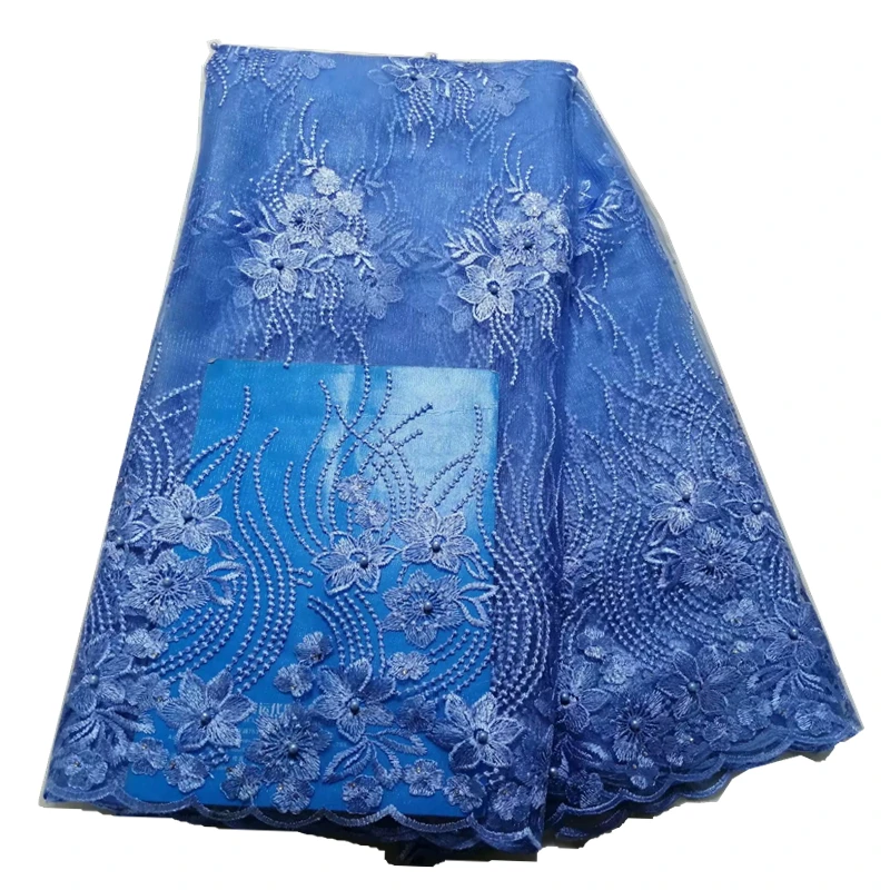 

2019 Latest French Laces Fabrics High quality blue nigerian french lace african lace fabric for party dress Free shipping