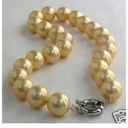 

12MM Yellow Sea south Shell PEARL NECKLACE 18" Fashion AKOYA Free shipping