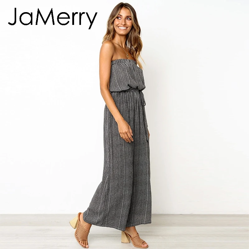 Женский комбинезон с открытыми плечами JaMerry длинный Детский поясом летний