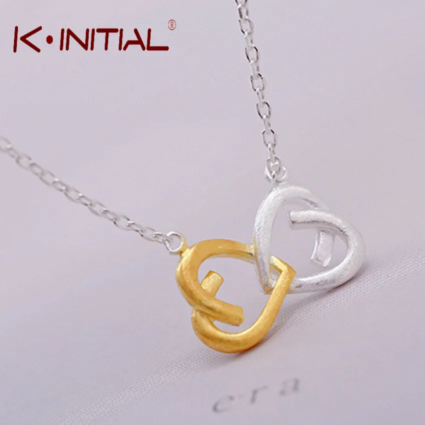 Kinitial New 925 Silver Double Heart Link Necklaces Infinity Kont Pendants Necklace Women Valentine Lover Gift Jewelry | Украшения и