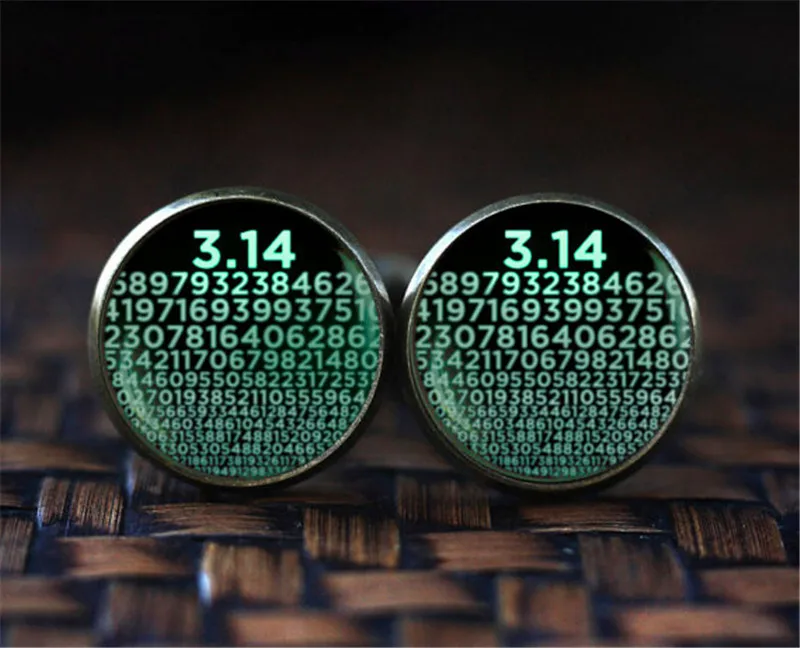 Цифры Символ Запонки Pi для мужских ювелирных изделий Аксессуары Математика искусство фото Хрустальное стекло купол рубашка Запонки