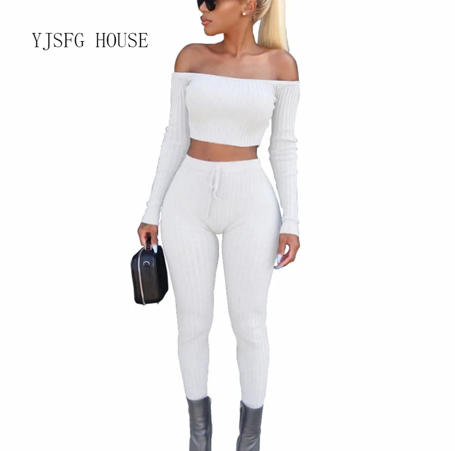 Женский комплект из двух предметов укороченный топ с открытыми плечами и длинные