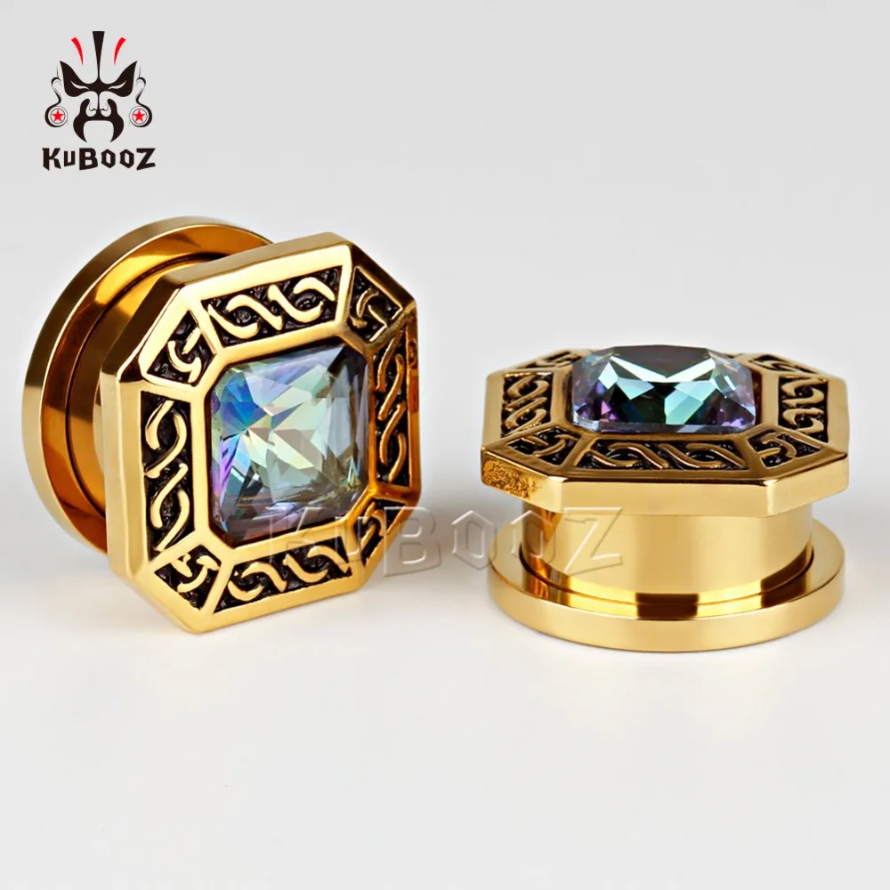KUBOOZ, 2 шт., пирсинг для уха, туннель, нержавеющая сталь, квадратная пробка из циркония, модные ювелирные расширители для тела, измерительные приборы, серьги, подарок для женщин и мужчин