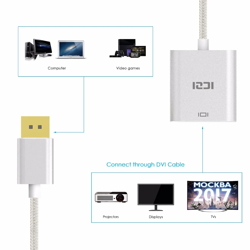 ICZI 4K DP к DVI адаптер позолоченный Displayport Мужской Женский конвертер алюминиевый для
