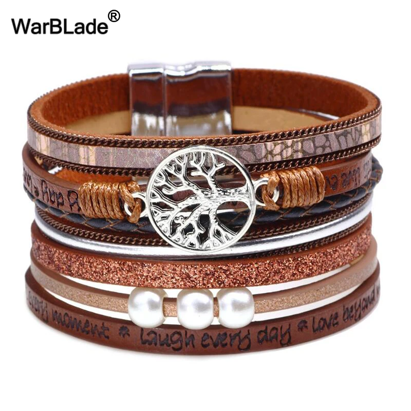 

Vintage Tree of Life Bracelets & Bangles Fashion Multilayer Braided Handmade Leather Bracelet Punk Rope Wrap Wristband For Women
