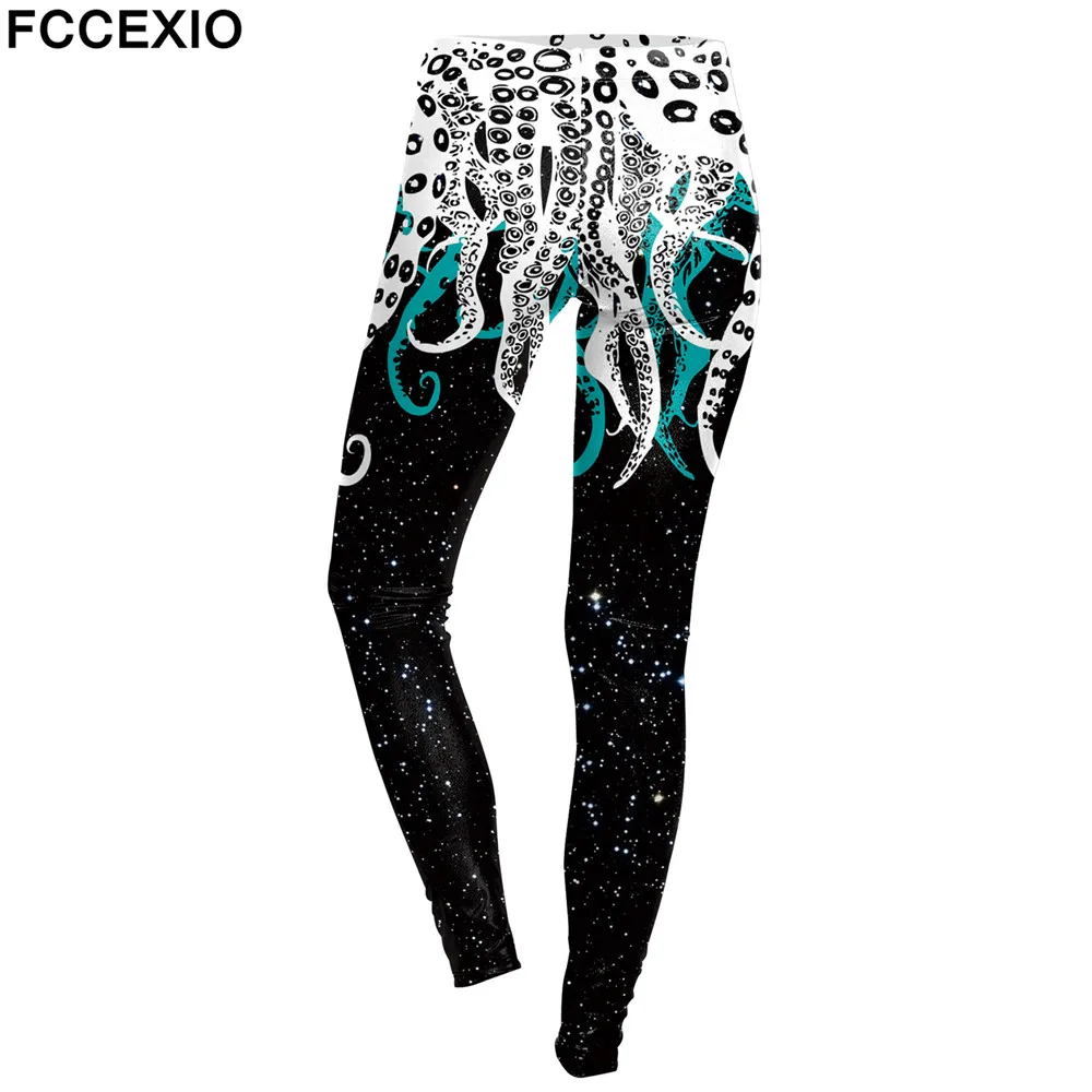 Леггинсы FCCEXIO женские с цифровым принтом стильные легинсы завышенной талией для