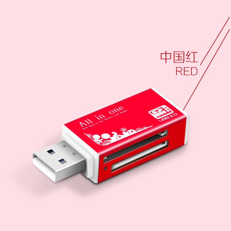 Смарт все в одном кард-ридер мульти в 1 кард-ридер SD/SDHC, MMC/RS MMC, TF/MicroSD, MS/MS PRO/MS DUO, M2 кард-ридер оптом TF - Цвет: Красный