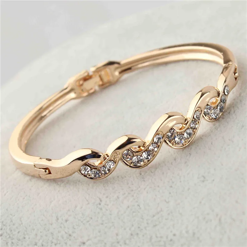 Женский золотистый браслет с прозрачными Австрийскими кристаллами|bracelets &