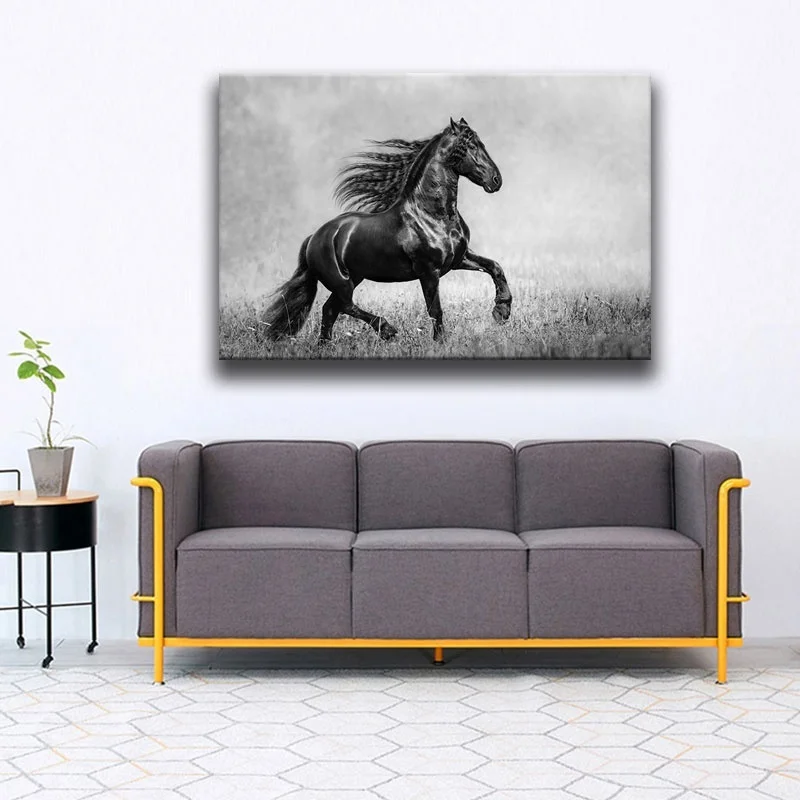 Wall Art Canvas Pictures 1 Piece Horse Black Animals Painting Printed For Living Room Abstract Poster Home Decoration Frameworks | Дом и сад