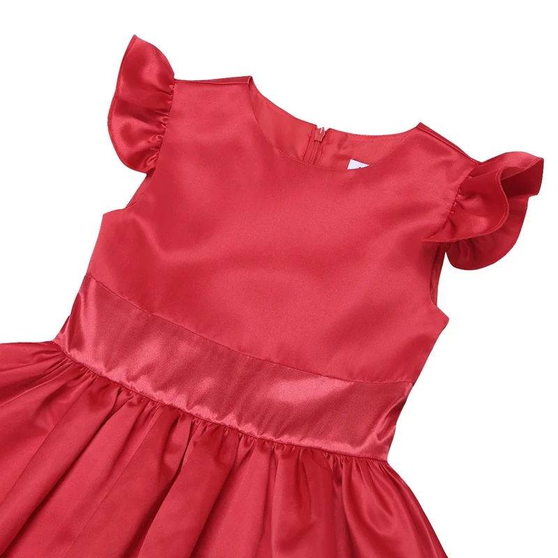 2-8Y Red Flower Girl Princess Dress Ruffled Petal Sleeves Tiered Kid Dresses for Pageant Wedding Birthday Party Clothes | Детская одежда