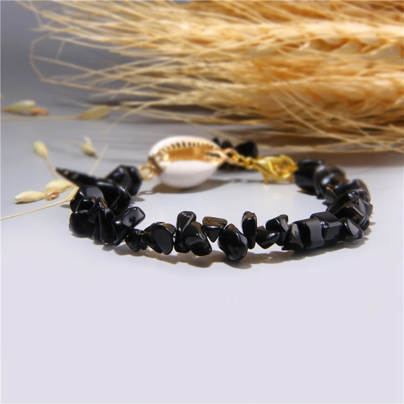 Cowrie Shell Bracelet Natural Stone Chips Crystal Seashell Hand Chain Bracelet for Women Femme Beach Jewelry Bohemian
