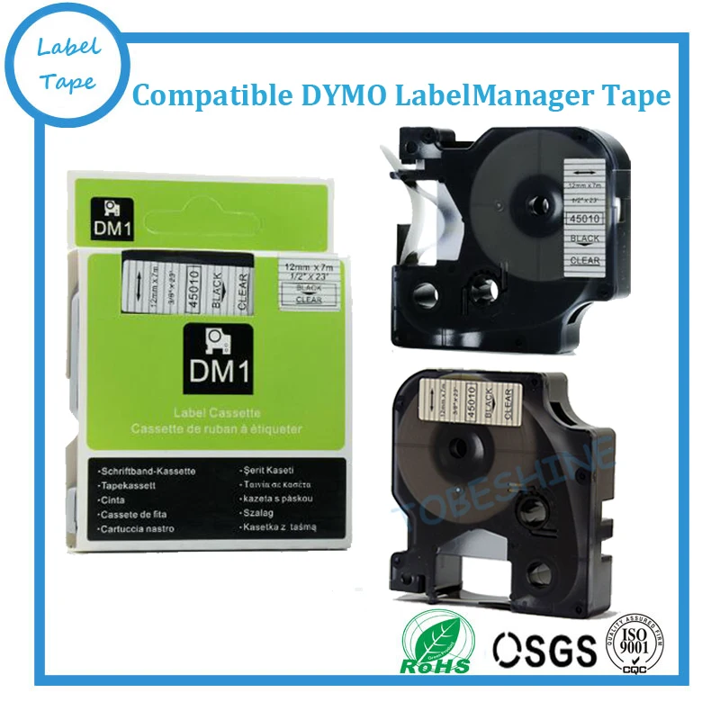 

Free shipping 3pk/lot 12mm black on clear DYMO 45010 D1 labels Compatible DYMO D1 label tapes