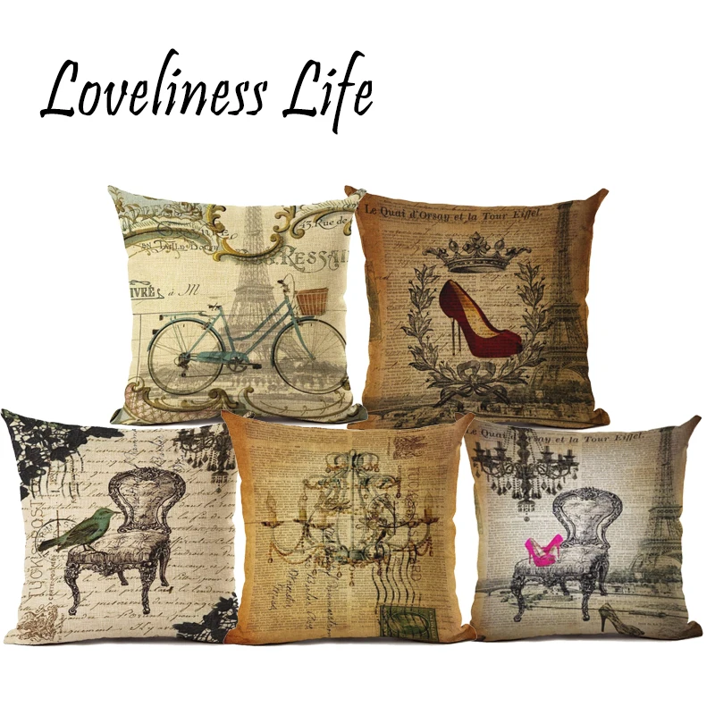 Ретро Скандинавское здание велосипед льняная Подушка Наволочка домашняя собака