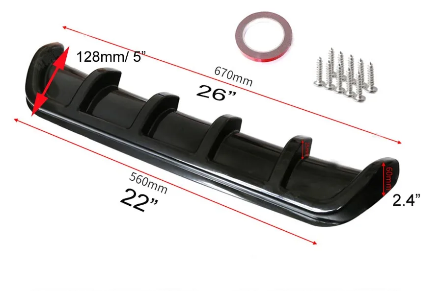 26&quotx5&quot gloss Black Universal ABS Rear Shark 6 Fin Curved Bumper Lip Diffuser Kit | Air Dams