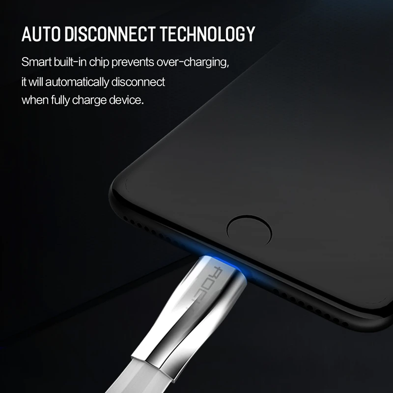 USB кабель ROCK с автоматическим отключением питания для iPhone 11, 11Pro, XS MAX X, XR, 8, 7 plus, 2.1A светодиодный светильник для быстрой зарядки, usb-кабель для зарядки и синхронизации данных