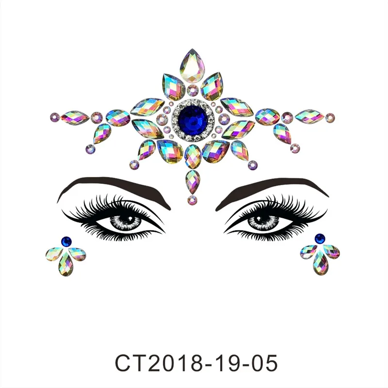 CT1905 1 шт. блестящие праздничные вечерние украшения для лица, драгоценные камни, стразы, украшение для тела, тату, наклейки для глаз, наклейки с драгоценными камнями, декоративные инструменты, набор для макияжа - Цвет: CT1905