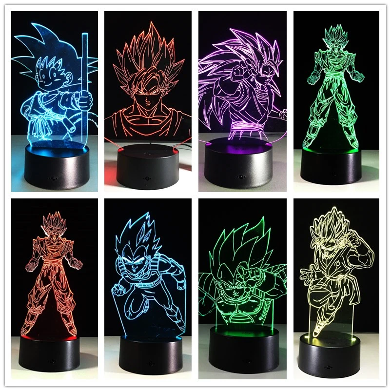 8 типов ночной Светильник Dragon Ball s WuKong Vegeta 3D лампа светильник 7 цветов акриловая