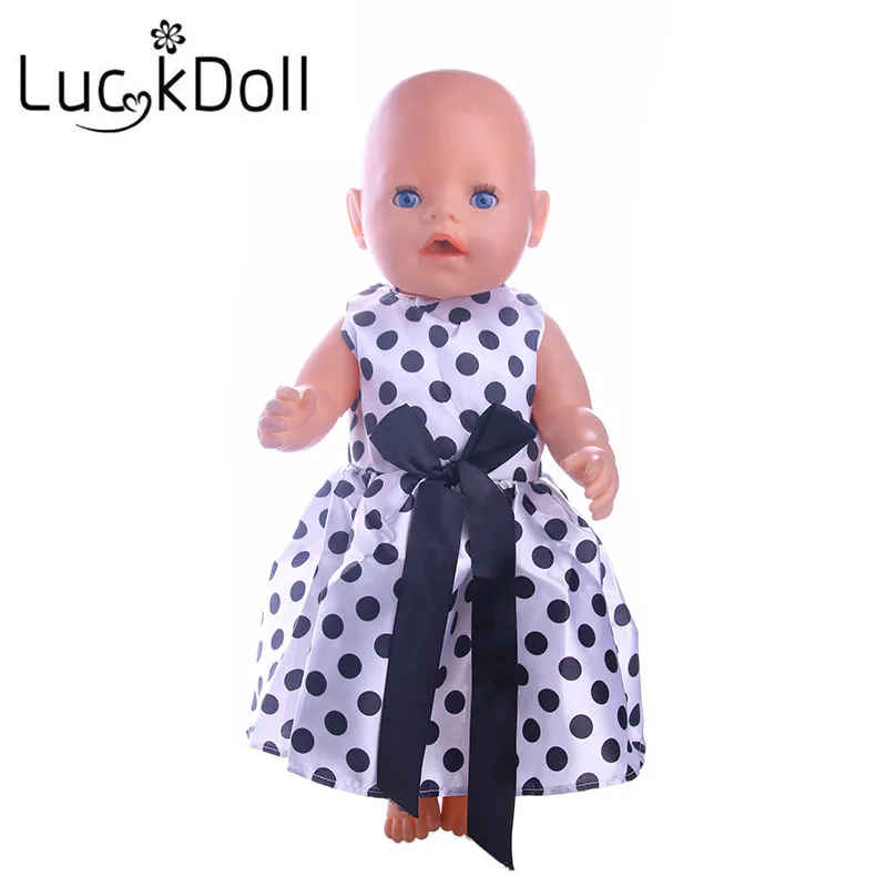 LUCKDOLL Белое и черное платье с бантом подходит для 18 дюймов американский размер 43