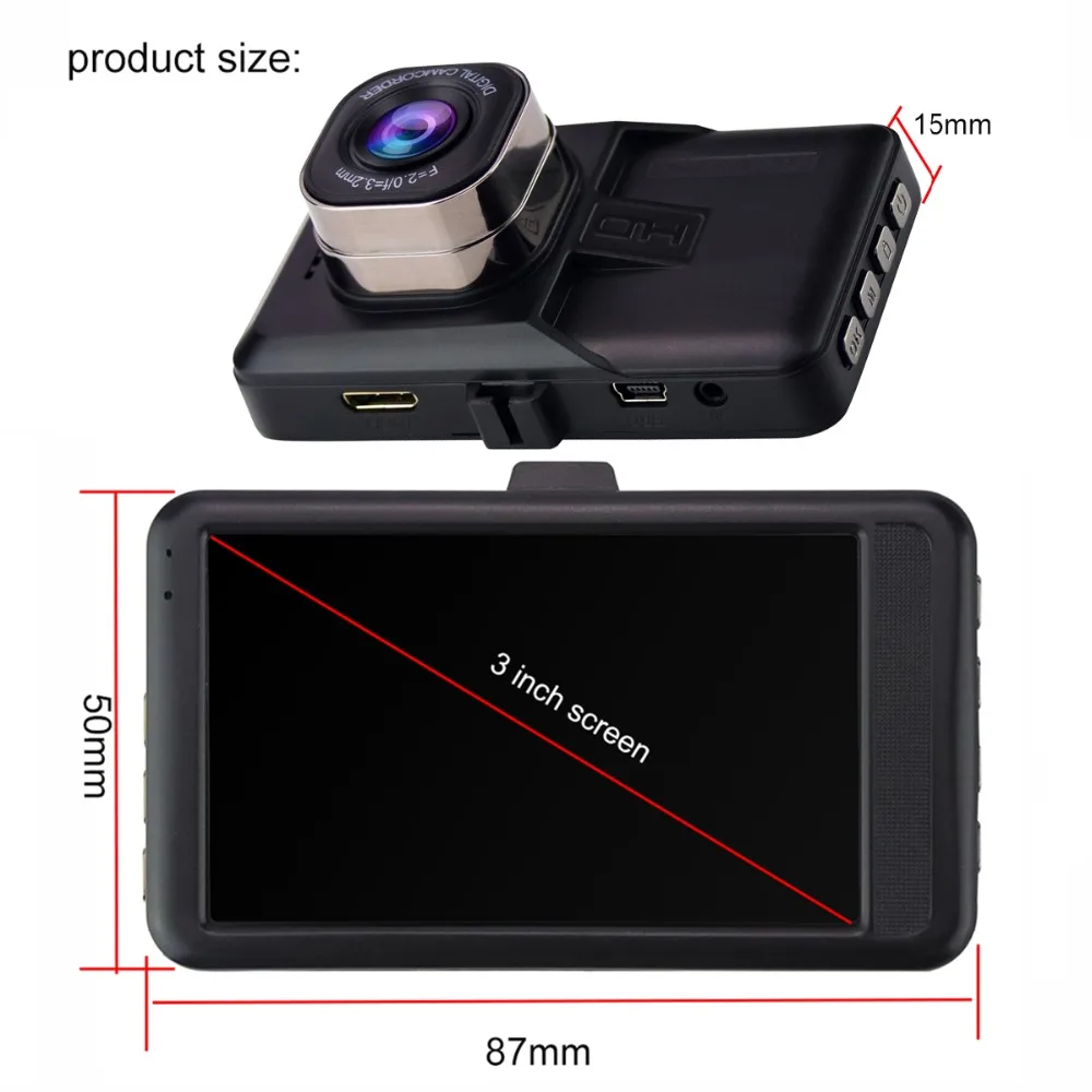 Mini 3 inch Car DVR Camera 120 Wide Angle Lens Dash Cam HD 1080P Video Registrar Night Vision Loop Recording Gravity Sensing | Автомобили