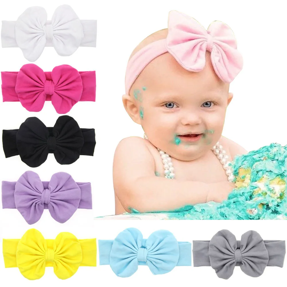 

Baby Bowknot Headband Knitted Cotton Children Girls elastic hair bands Turban for girl Headbands Summer bandeau bebe