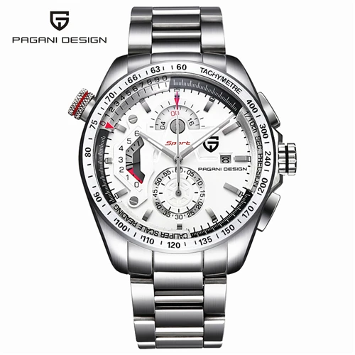 steel white B Роскошные брендовые PAGANI дизайнерские спортивные часы с хронографом мужские reloj hombre полностью из нержавеющей стали Кварцевые наручные часы Relogio Masculino - Цвет: steel white B