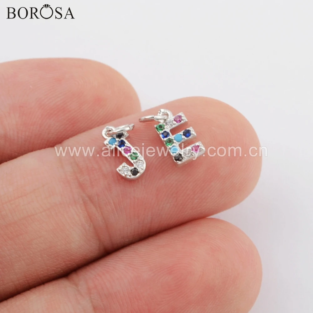 

BOROSA 20PCS Private Order Gold Color Metal Letters Rainbow CZ Micro Pave Pendant For Necklace Fashion Jewelry for Lady WX1104