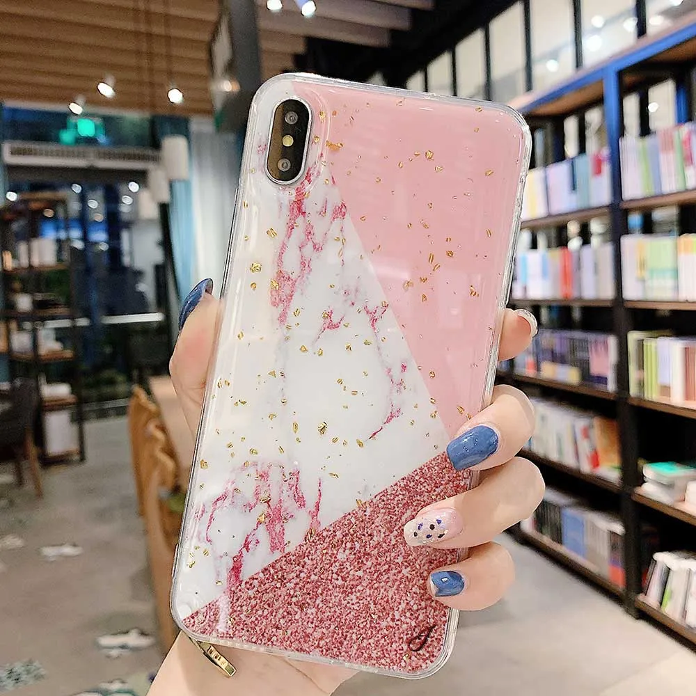 Роскошный блестящий Мраморный чехол с золотой фольгой для IPhone X XS Max XR мягкий из