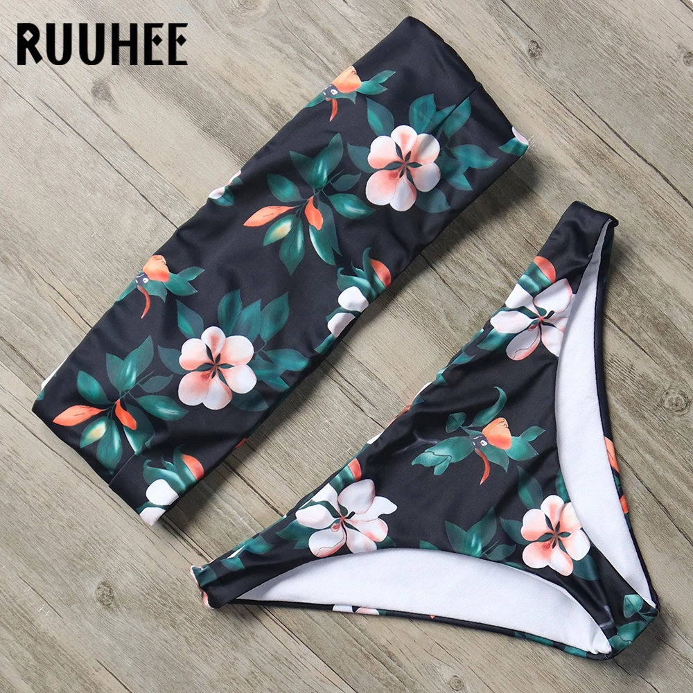 RUUHEE, бикини, купальник для женщин, купальник,, цветочный принт, бикини, набор, купальник, женский, пляжная одежда, без бретелек, купальник с подкладкой