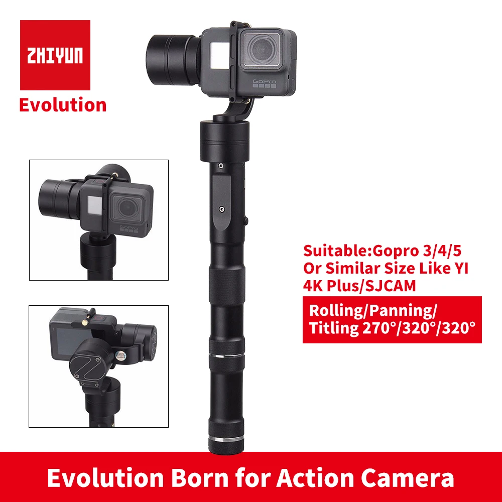 Zhiyun Z1 EVOLUTION 3-осевой и портативный монопод с шарнирным замком с бесщеточным двигателем 320 градусов перемещение ручной шарнирный стабилизатор для камеры GoPro для GoPro sjcam YI экшн-камер