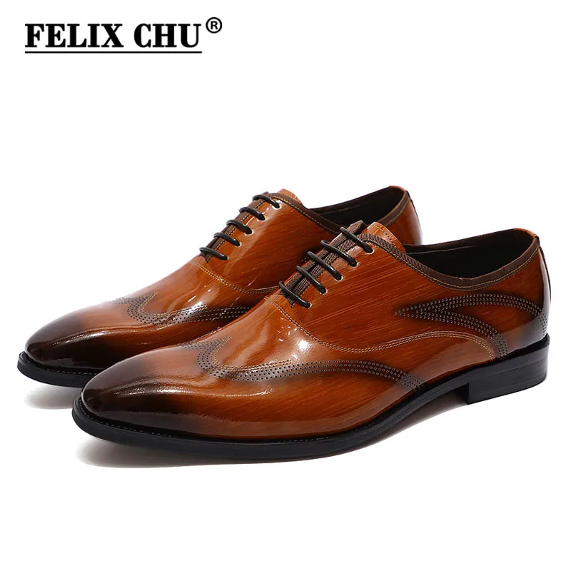 Мужские классические туфли 2019 лакированная кожа Wingtip черные коричневые со