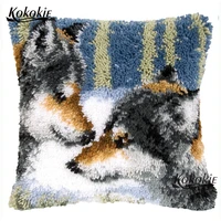 handicraft wolf carpet latch hook kits animals cross stitch embroidery needlework sets crocheting rug yarn patchwork pillowcase