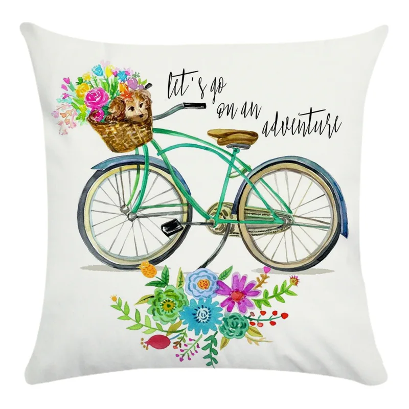 Colorful Bicycle Bike Pattern Short Plush Throw Pillow Cushion Cover Home Decoration Sofa Bed Decor Decorative Pillowcase