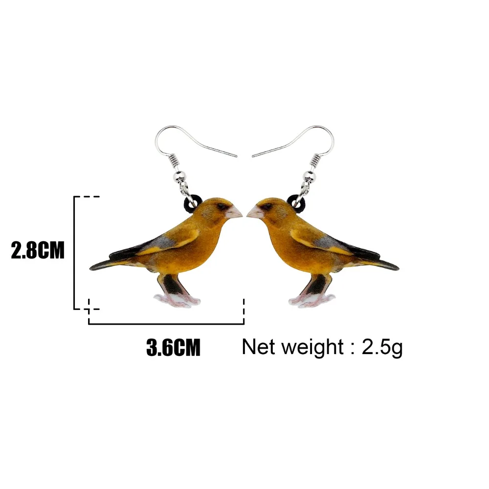 Bonsny Statement Acrylic Novelty Greenfinch Bird Earrings Drop Dangle Fashion Animal Jewelry For Women Girls Brincos Accessories | Украшения