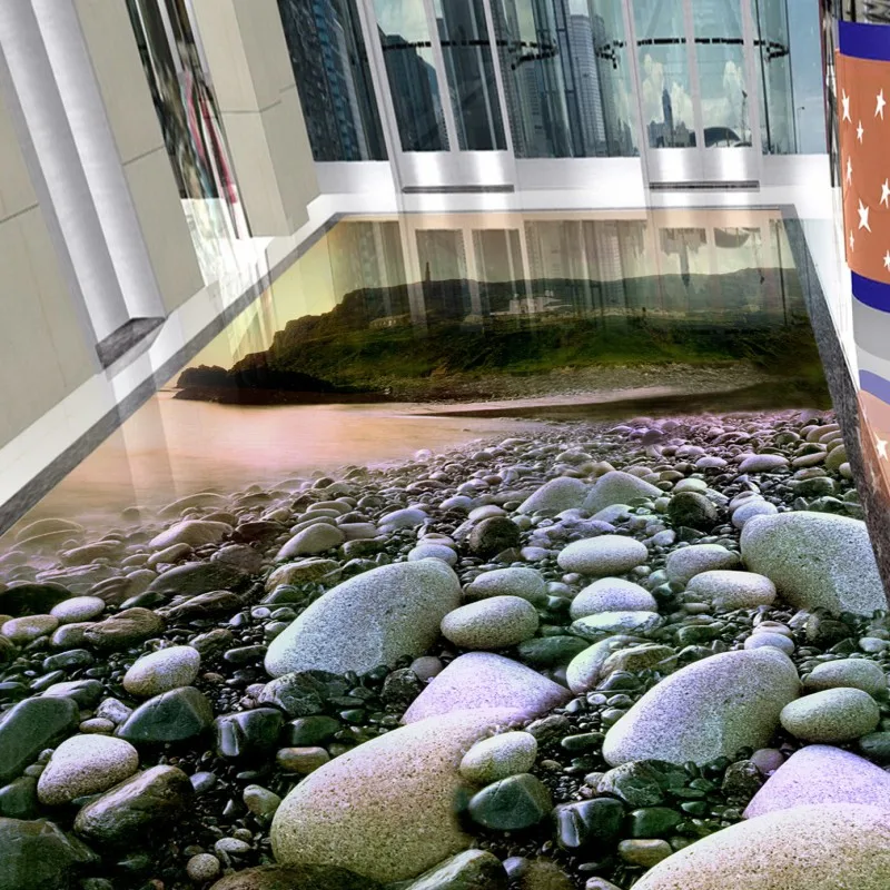 

Free Shipping Seaside pebbles pink clouds 3D flooring painting bathroom kitchen bedroom hallway floor wallpaper mural