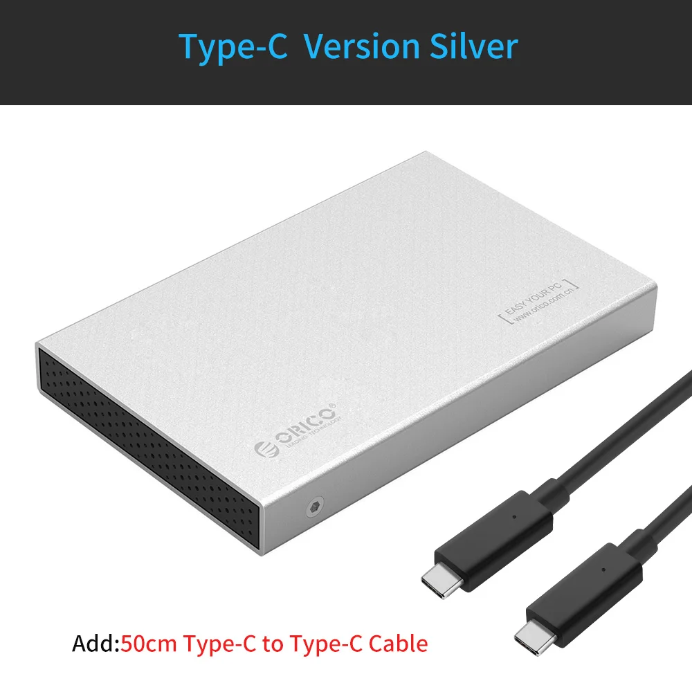 2518C3-G2-SV Чехол для жесткого диска ORICO из алюминиевого сплава USB3.1 Gen2 2,5 ''type-C с поддержкой 7 мм и 9,5 мм с кабелем 50 см C-C - Цвет: 2518C3-G2-SV