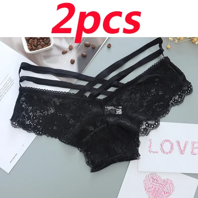2pcs black 2 шт./компл. сексуальные кружевные трусики модная одежда для девочек трусики-стринги с перекрестными ремешками кружевные стринги Для женщин сексуальные трусы-брифы с низкой талией - Цвет: 2pcs black