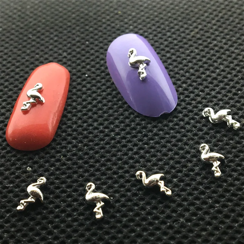 30 шт Фламинго 3d украшения для ногтей Kawaii Nailart аксессуары серебряные птицы