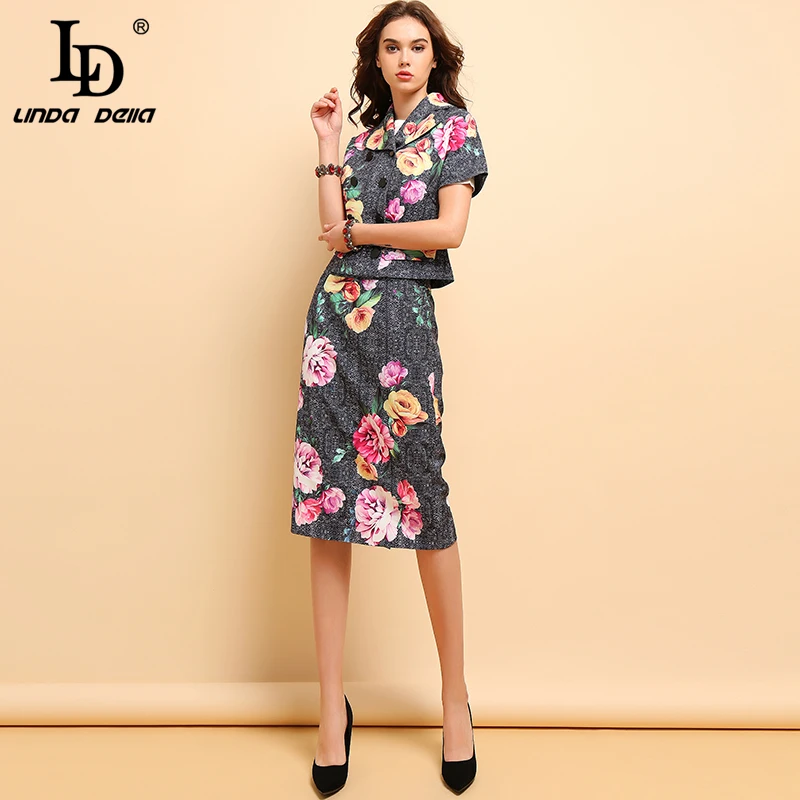 Женские костюмы LD LINDA DELLA из двух предметов с коротким рукавом и цветочным принтом