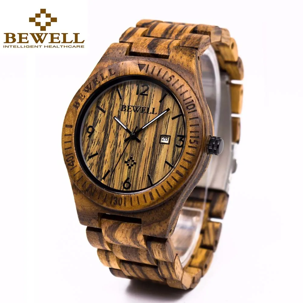 Casual BEWELL Wooden Watch For Men's Luminous Quartz Wrist Watches With Calendar Fashion &amp Luxury Moment Relogio Masculino 086B |