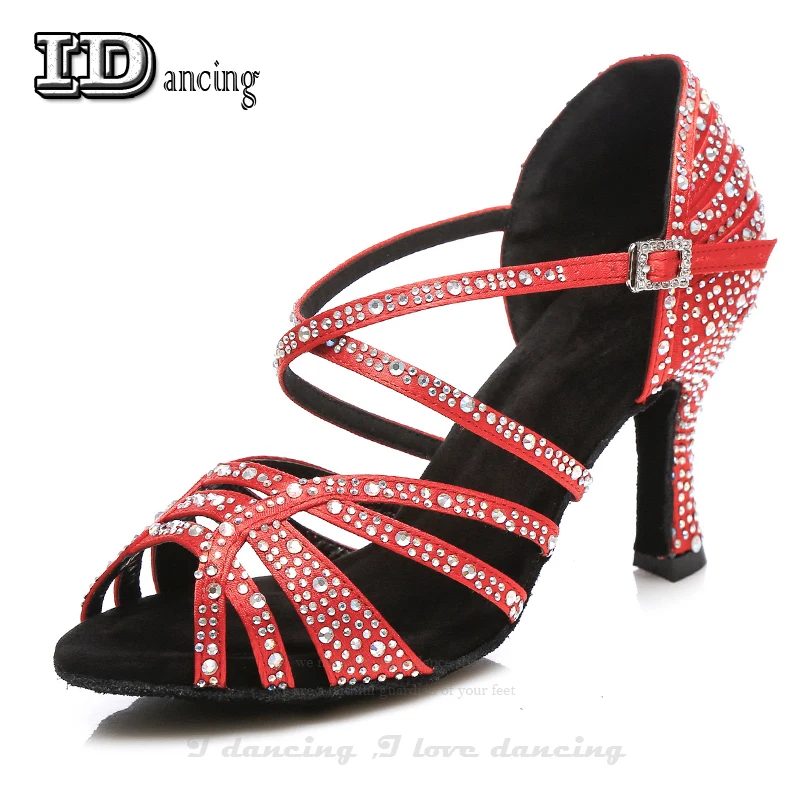 Jazz Shoes Dance Latin Dancing Rhinestone Salsa Latin Shoes Sneakers Dance Shoes Black Full Diamond Dance Shoes JuseDanc