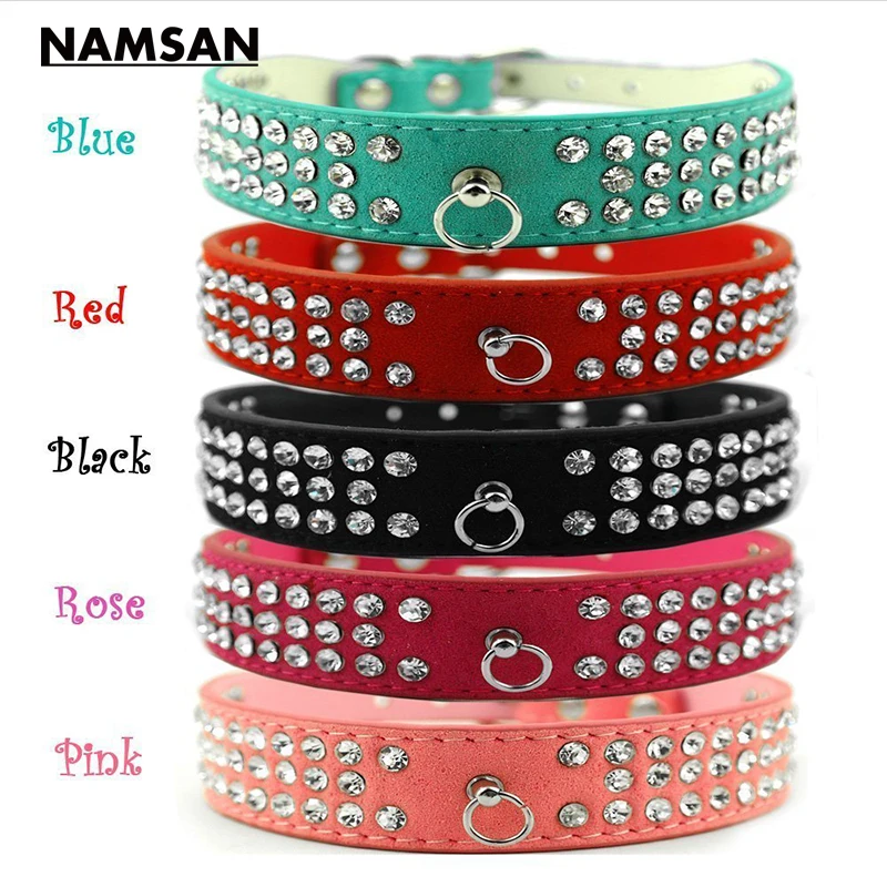 Намсан Щенок Pet собачка Товары для кошек кожа Воротники Ожерелья мужчин с Bling Crystal