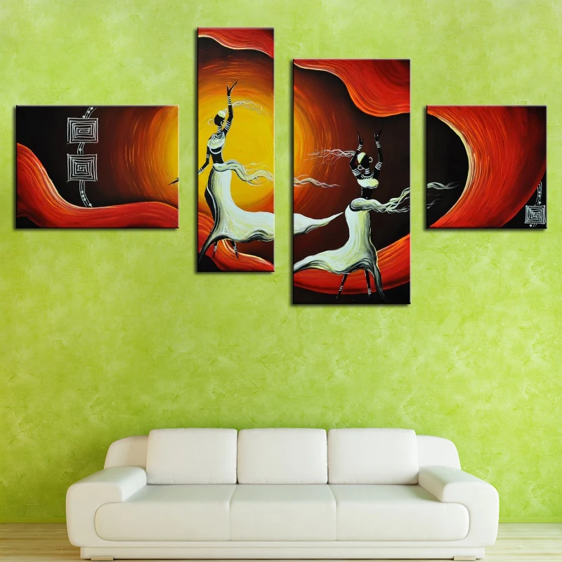 Африканская танцевальная группа 4 панели холст искусство абстрактная