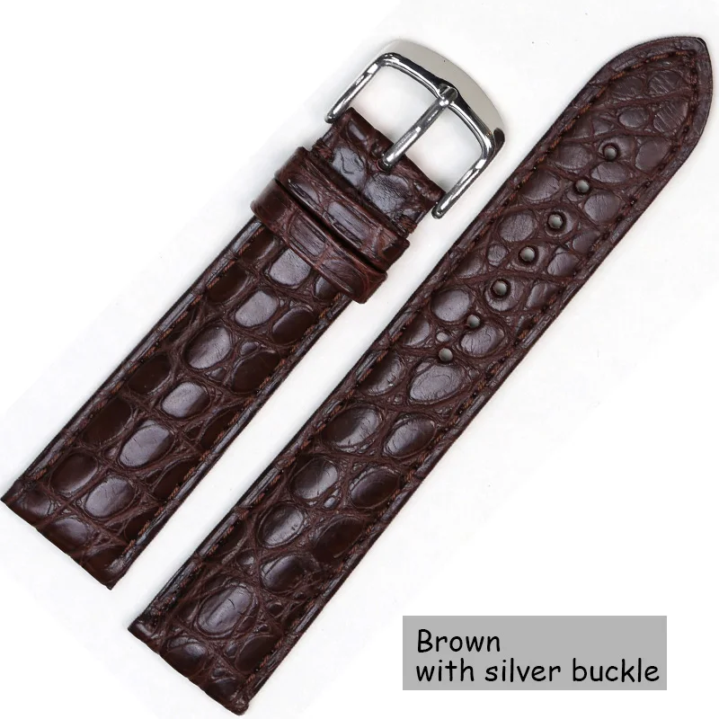 Brown with Silver Pesno Улучшенный ремешок для часов из кожи аллигатора черный коричневый темно-коричневый ремешок для часов 16 мм 18 мм 19 мм 20 мм 21 мм 22 мм 24 мм с круглым зерном - Цвет ремешка: Brown with Silver