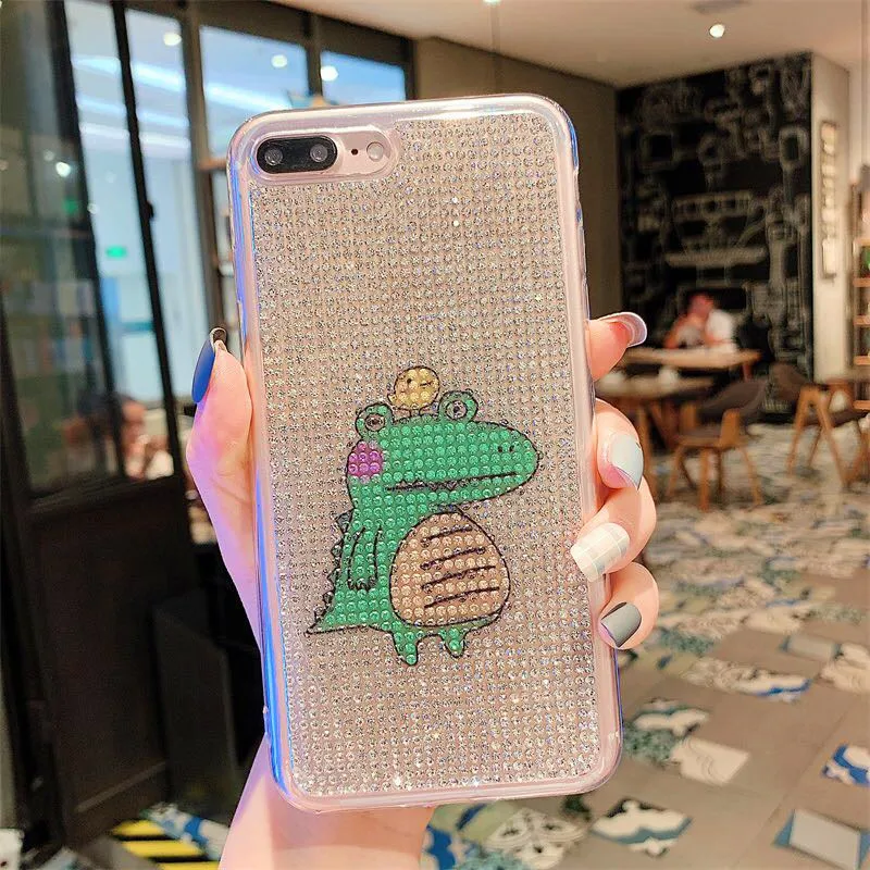 Чехол с блестками из страз для iPhone XS MAX XR X 7 8 Plus 6 6s из мягкого силикона TPU Fashion Crystal dinosaur Protector Back Cover on.